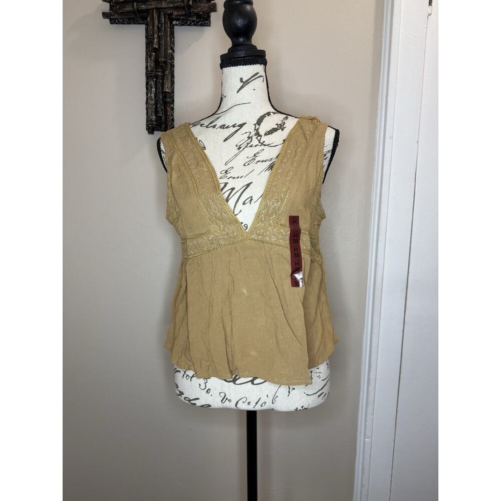 Boho Melrose Place M Brown Cotton Lace Camisole Tank
